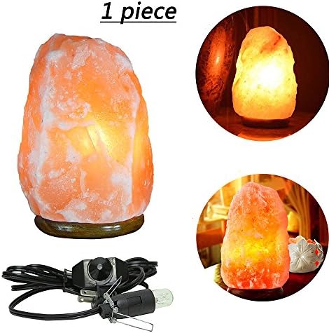 Himalayan Salt Lamp with Wood Base/Bulb and Dimmer Control, Hand Carved Natural Crystal, Amber, 5-6 Inch