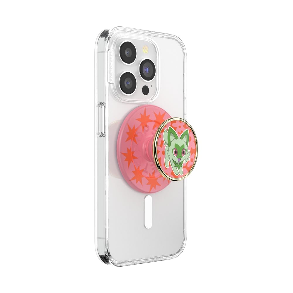 PopSockets Phone Grip for MagSafe with Kickstand, Magnetic Stand, Swappable Top, Secure Hold for iPhone MagSafe Cases, Phone & Tablet Grip, Pokemon Grass Type - Sprigatito Stretch Image