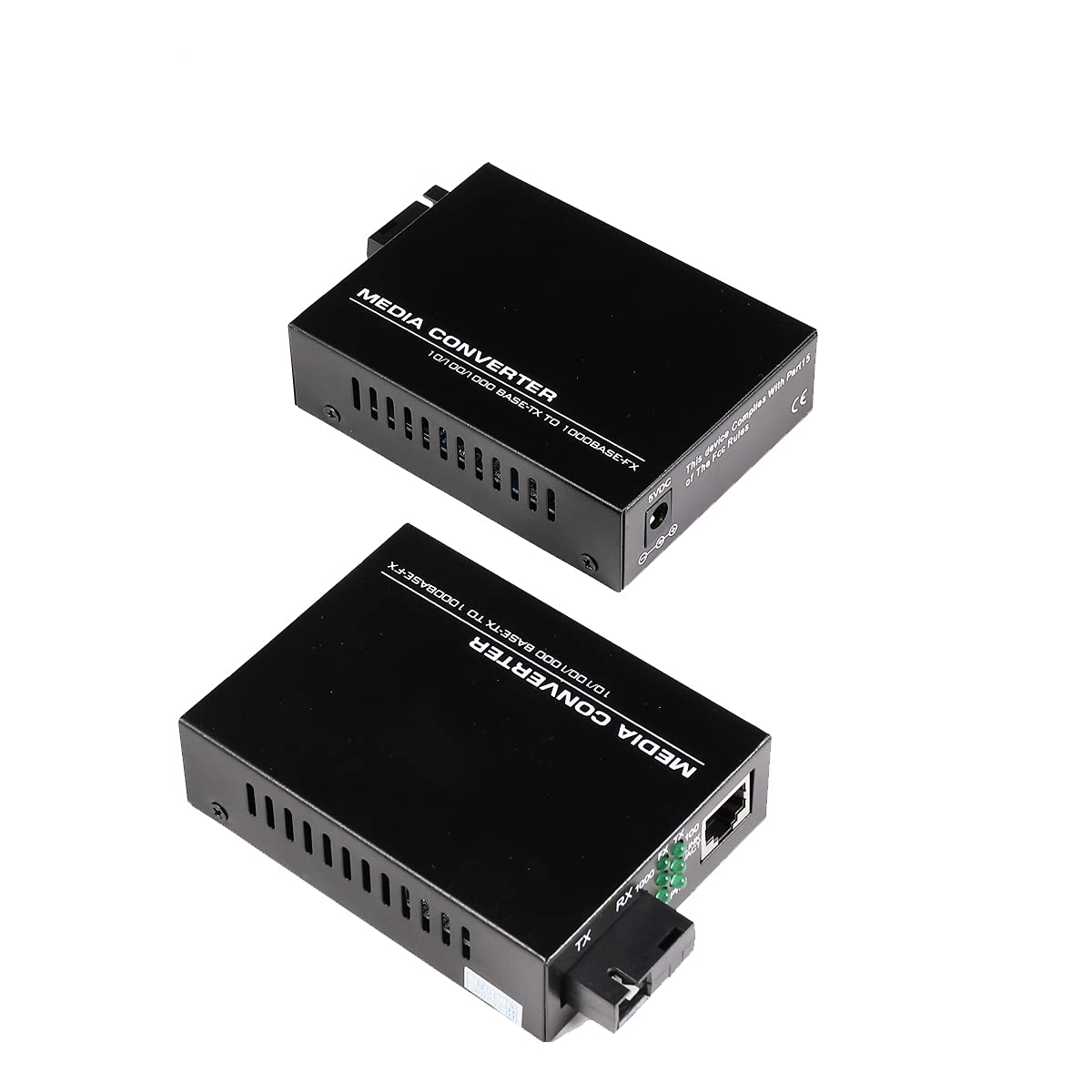 2 Pack SC Single Mode Gigabit Ethernet Media Converter 10/100/1000Mbps Bi-Directional Single-Mode SC Fiber Ethernet Converter up to 20km RJ-45 Port 10/100Base-TX to 100Base-FX 1310-nm
