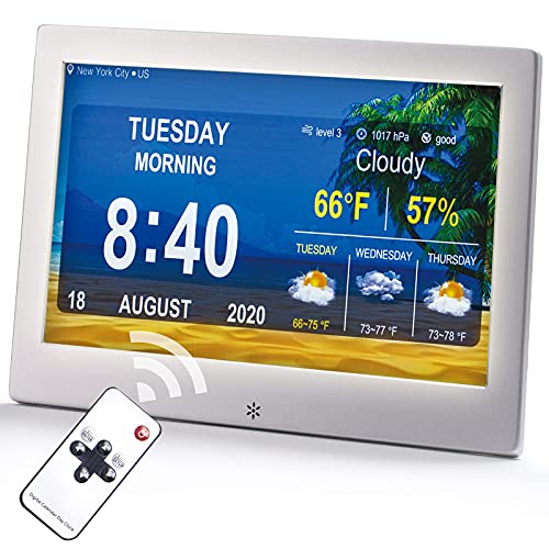 Digital Calendar Alarm Clock for Elderly, 10 Inch Large Screen Display