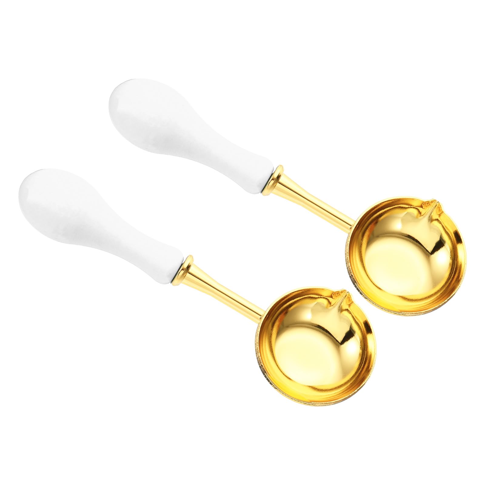 PATIKIL 4" Wax Seal Spoon, 2Pcs Wax Sealing Melting Spoon Brass Vintage Wooden Handle for Wax Seal Stamp Envelope Art Craft, White/Golden