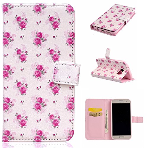 BoxTii Samsung Galaxy S7 Edge Case + Free Screen Protector, Leather Wallet Case for Samsung Galaxy S7 Edge, Ultra Slim Case with Card Slots for Samsung Galaxy S7 Edge (#9 Flowers)