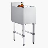 VEVOR Commercial Ice Bin,19 Inch Stainless Steel Ice Chest with Sliding Lid and Bottle Holders, Cooler Cart Cocktail Unit for Bar Restaurant Pub, NSF Certified