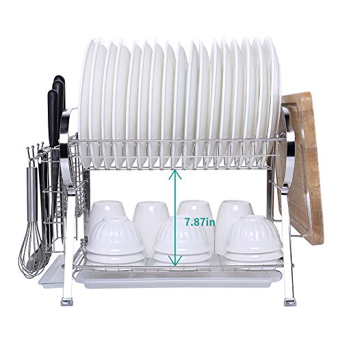 MICOE Stainless Steel Dish Drain Drying Rack with Cutting Board Holder 2 Tier Large Capacity H-WDG2002