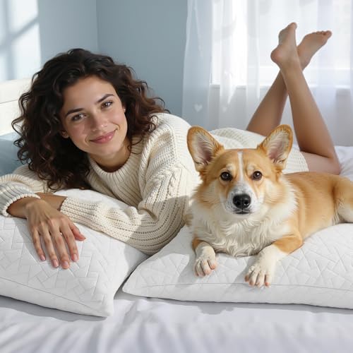 Memory Foam Pillow 51x76cm (Set of 2) - Height Adjustable Bed Pillows for Perfect Support, Whatever Your Sleep Position - Soft, Removable and Washable Pillow Case