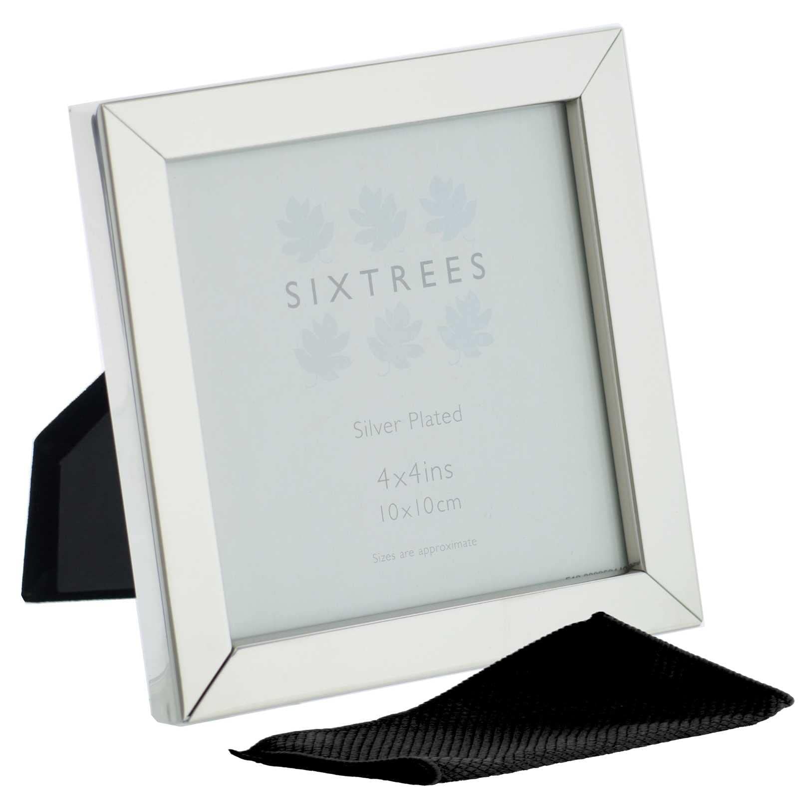 Sixtrees Elite Square Edge Silver Plated 4x4 inch (102x102mm) Photo Frame. Complete with microfibre polishing cloth.