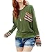 Amstt Women Long Sleeve O-Neck Patchwork Casual Loose T-shirt Blouse Tunic Tops