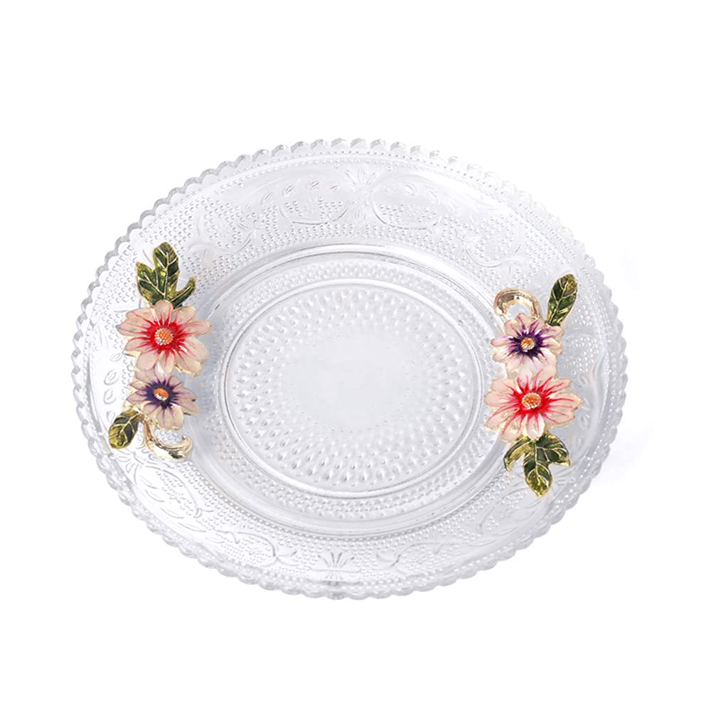 Glass Cup Coaster for Tea Cup Drink Coffee Mug, Mini Dessert Cake Plate Pastry Tray with Handicraft Enamel 3D Vintage Daisy Flower, Unique Housewarming Party Banquet Dinner Decoration Best Gift