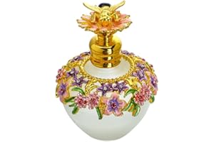 YU FENG Vintage Glass Flowers Perfume Bottle with Bee Charm Decorative Fancy Crystal Perfume Decanter Empty Refillable(Golden,40ML)