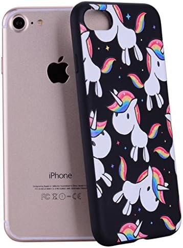 iPhone 7 Case, Yunbaozi iPhone 8 Embossing Case Protective Cover Soft Silicone Case Flexible Smooth Skin 3D Printing TPU Mysterious Creative Design Black Relief Cover for iPhone 7/ iPhone 8 - Rainbow Unicorn