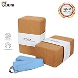 JBM Yoga Blocks 2 pack Plus Strap Cork Yoga Block Yoga Brick, Natural & Eco-friendly Cork Yoga Block to Support and Deepen Poses, Lightweight, Odor-Resistant and Moisture-Proof