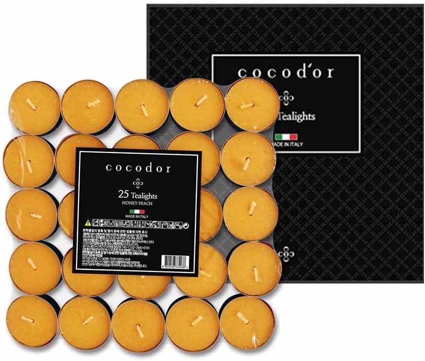 Candles & Holders - COCODOR Scented Tealight Candles/Honey Peach / 25 Pack / 4-5 Hour Extended Burn Time/Made in Italy, Cotton Wick, Scented Home Deco, Fragrance, Mother's Day