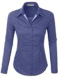 LE3NO Womens Polka Dots Button Down Long Sleeve Tailored Shirt