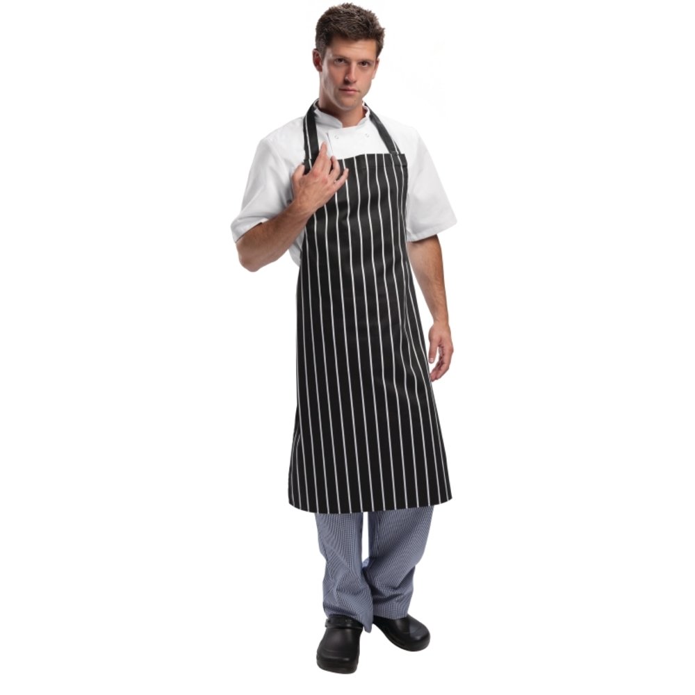Whites Chefs Clothing A935 Bib Apron with Black and White Stripe