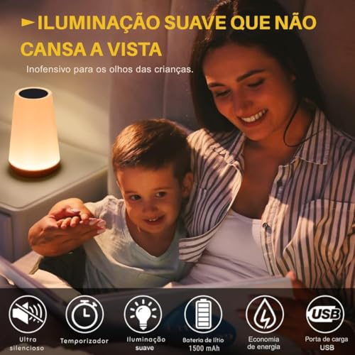 Luminária de Mesa LED Portátil Touch Sem Fio com USB, 13 Cores de Luz, Ajuste de Intensidade e 3 Modos de Iluminação, Ideal para Quarto, Sala e Leitura – Qualidade Premium LNMAX®