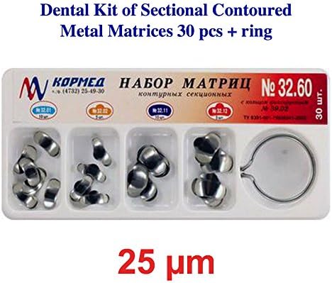 Dental Kit of Sectional Contoured Metal Matrices Matrix 30 pcs + ring 25 µm