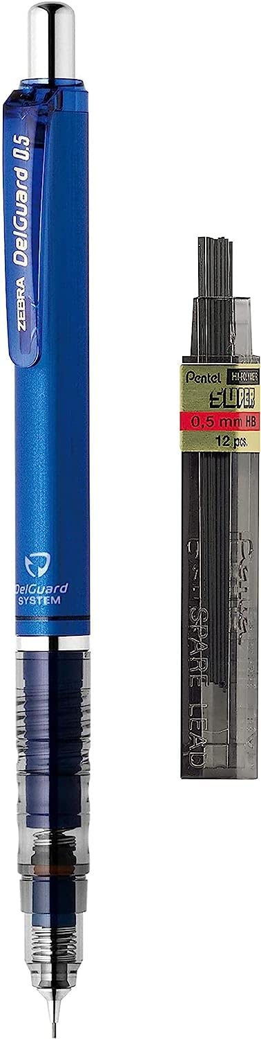 Zebra Delguard Mechanical Pencils - Blue Barrel - Includes 12 x 0.5mm HB Refill Leads