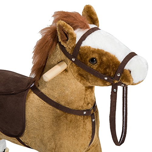 Qaba Kids Plush Toy Rocking Horse Pony with Realistic Sounds - Brown