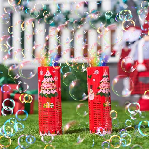 JOYIN 2 PCS Christmas Light Up Bubble Machine Toys, Glowing Automatic Bubble Blower Maker with Light for Kids Outdoor Toys, LED Bubble Wand, Xmas Party Favors Supplies Decor, New Year, Birthday Gifts