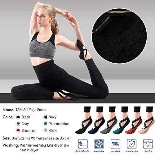 TANJALI Yoga Socks with Grips for Women Size 5.5-11, Grip& Non-Slip Yoga Socks for Workout, Dance, Pilates, Ballet and Barre