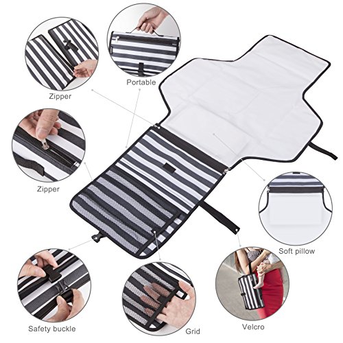 Portable Baby Changing Pad, LCARY Waterproof Travel Diaper Changing Station Kit with Pillow & 3 Pockets, Diaper Change Mat Bag for Toddlers Infants and Newborns