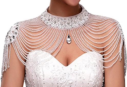 Edith qi Women Jewelery Sets, Wedding Bridal Silver Rhinestone Necklace Shoulder Chains Deco Bib Gift