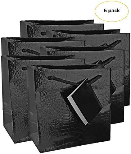 Promore Black Kraft paper Party Bags, Present Gift Bags for wedding and all occasions 6 Pack 8 x 10 x 4 inch