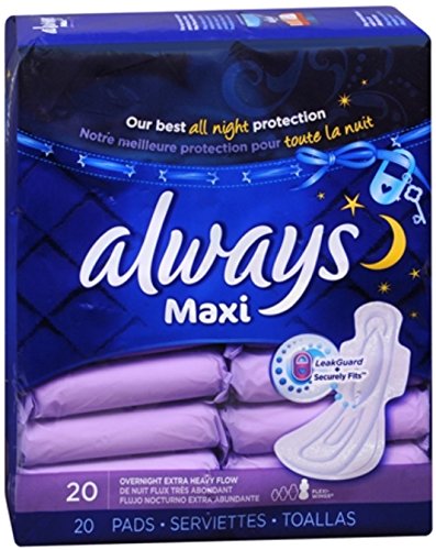 Always Maxi Pads Overnight Extra Heavy Flow 20 Each (Pack of 6)