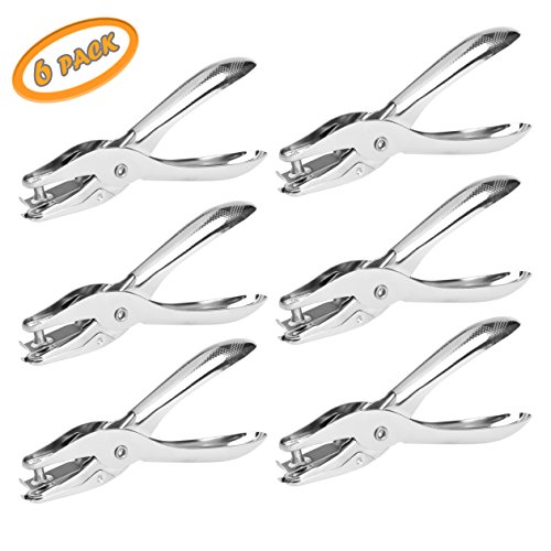 Hole Puncher, 1-Hole Puncher - Ticket Metal Hole Punch - 5 Sheet Capacity - ¼” Hole - Heavy Duty - 6-Pack - Thumbnail 2