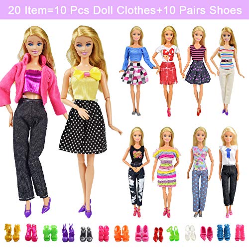 20 Items 10 Pcs Fashion Handmade Doll Clothes Set Outfits Party Dress