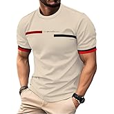 QJQ Men's Letter Graphic Tees Streetwear Short Sleeve Crewneck Color Block T Shirts Casual Summer Trendy Tops White