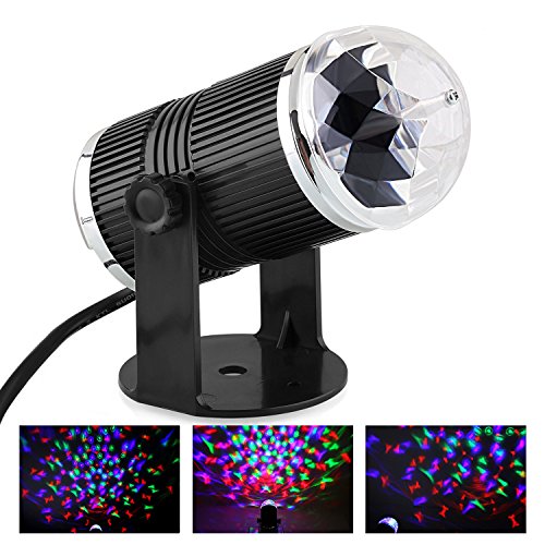 Amzdeal 3W LED DJ Light RGB Rotating Sound Activited Auto Magic Mini Disco Ball Stage Lights for Party KTV Show Xmas Wedding Show Club Pub Disco DJ