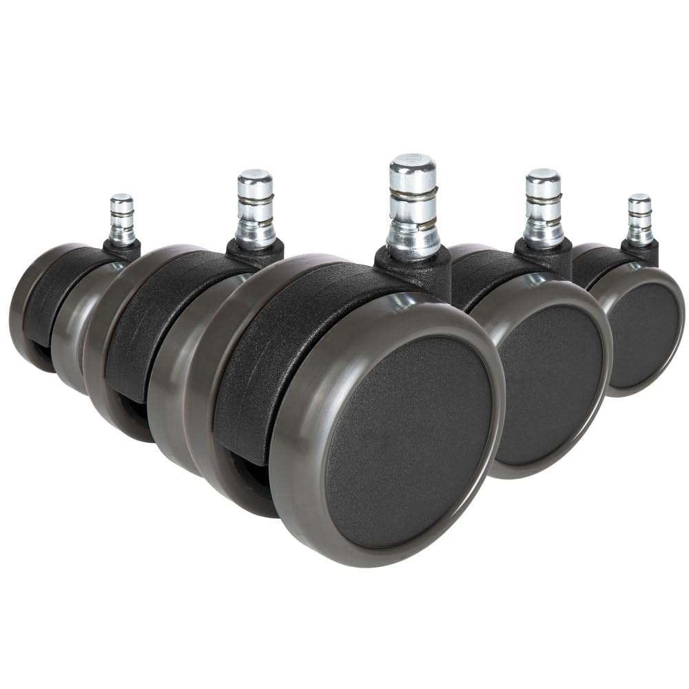 hjh OFFICE, 619025, Castors, Wheels for office, executive chairs, ROLO No-Noise, black, , Set of 5 x special castors for hard floors 11 mm pin, 65 mm diameter wheel e.g. parquet, laminate, tile or stone floor