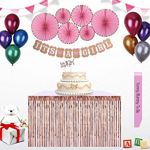 Baby Shower Decorations for Girl/Pink Princess/Rose Gold Party Supplies/Decor/Accessories/Confetti/Balloon/oh Baby/its a Girl Banner/Table Skirt/decoraciones de la ducha del bebé - Thumbnail 5