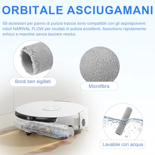 Accessories for Narwal Flow Roboter Vacuum, 1 Main Brush, 1 Sheet Cleaning Roller, 4 HEPA Filters, 6 Side Brushes, 4 Dust Bags, 1 Cleaning Tool for Narwal Flow