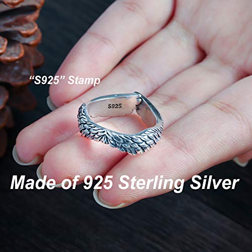 GAGAFEEL Antique 925 Sterling Silver Couple Ring for Women Men Feather Angel Wing Mens Rings Silver Wedding Band Vingage Open Promise Rings for Couples Adjust Size 6-13 (S: Adjust Sizes 6-11)