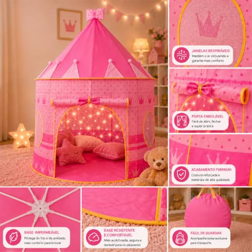 K-SELL IMPORTS, Barraca Infantil Cabana e Castelo da Princesa Rosa | Dobrável, Para Menina, Tenda Cabaninha