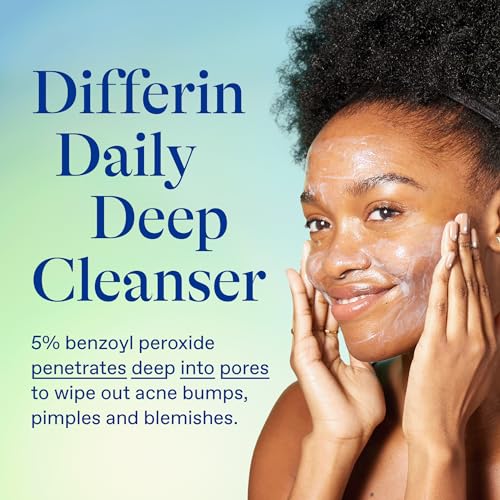 Differin Acne Face Wash with 5% Benzoyl Peroxide, Daily Deep Cleanser by the makers of Differin Gel, Gentle Skin Care for Acne Prone Sensitive Skin, 4 oz (Packaging May Vary)