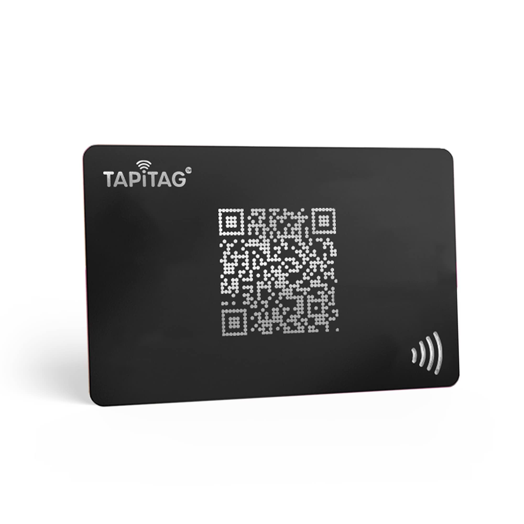 TAPiTAG Metal Digital Business Card - NO Subscription Required - Contactless Laser-Etched NFC Smart Card with QR & Dynamic Online Profile for Premium Networking Events (Black)