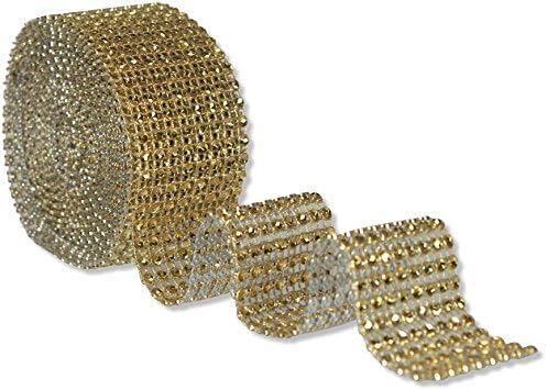 8 Row 5 Yard Acrylic Rhinestone Diamond Ribbon for Wedding Cakes, Birthday Decorations, Baby Shower Events and Arts and Crafts Projects (Gold)