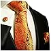 Paul Malone Necktie, Pocket Square and Cufflinks 100% Silk Gold Red Paisley