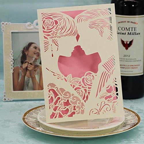 Wedding Party Invitations,Kingko® 20 PCS Delicate Carved Romantic Marriage Anniversary Cardstock Important Day Card Envelope - Hollow Couples Head Pattern Design (Beige)
