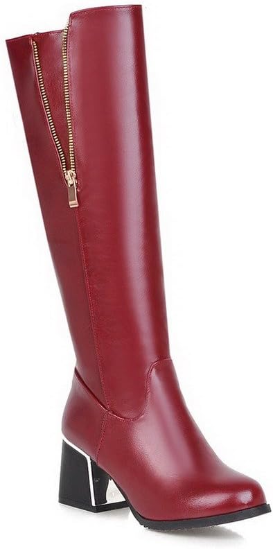 Allhqfashion Women's PU Kitten-Heels Boots with Zippers