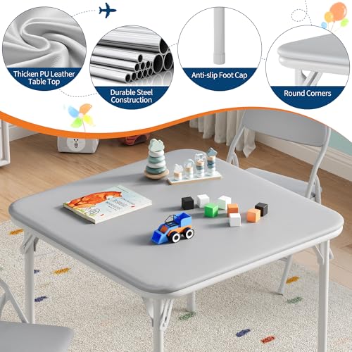 Garvee 3-Piece Folding Kids Table and Chairs Set, Adjustable Height Activity Table with 4 Chairs for Toddlers 3-8, BPA-Free Steel Frame | طقم طاولة أطفال
