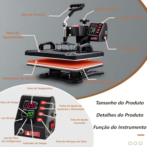 110V, 5 em 1 Prensa Termica, Maquina de Estampar Camisetas, Prensa Termica Sublimação, Sublimação, Máquinas de Prensa Térmica Transferência de Calor por para Camisetas Chapéu