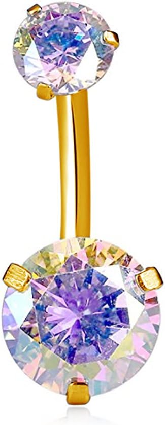 UniHorn 14G Gold Double-Gem Navel Barbell Belly Ring (Aurora Boreale)