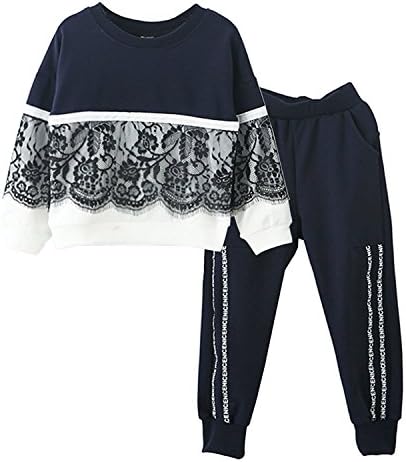 M RACLE Cute Little Girls Cartoon Printed Long Sleeve Top &amp; Pant (6-7 Years, Navy White)