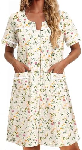 cotton button down house dress Ekouaer Cotton House Dress with Pockets Blue Birds / L