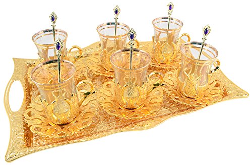 Turkish tea set for 6 - glasses with brass holders lids…