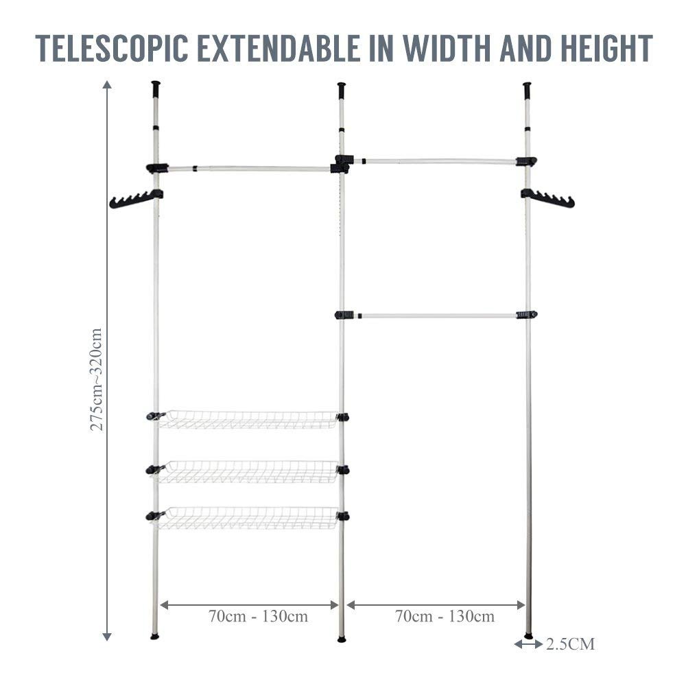 Top Max Adjustable Telescope Coat Garment Hanging Rail Rack